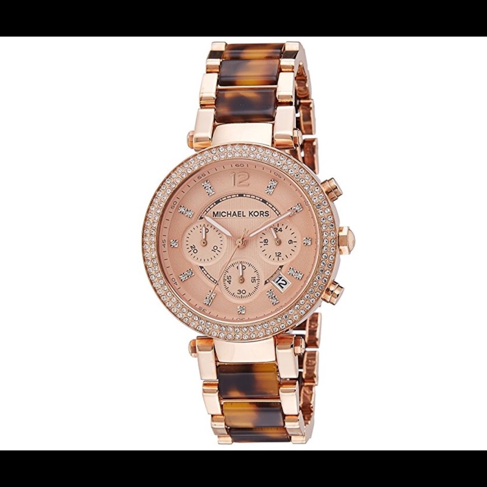 Michael Kors rose gold tortoise shell watch